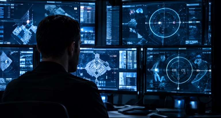 An operator facing situation-centre screens