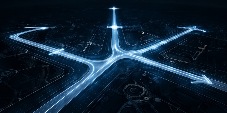 Illuminated paths representing possible directions