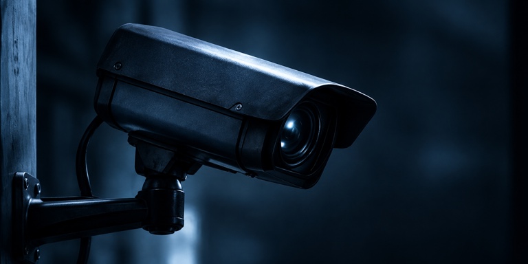 A surveillance camera at night
